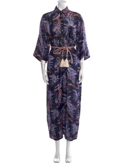 Pre-owned Zimmermann Silk Floral Print Jumpsuit In Blue