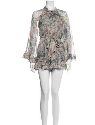 Pre-owned Zimmermann Silk Floral Print Jumpsuit In Blue
