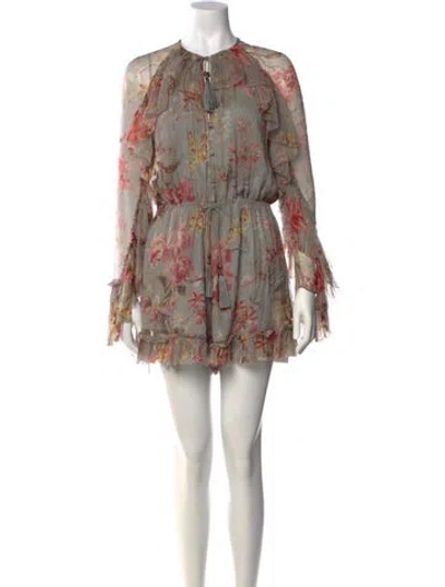 Pre-owned Zimmermann Silk Floral Print Jumpsuit In Blue