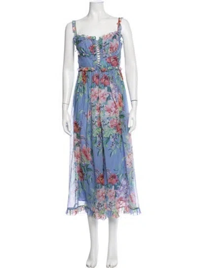 Pre-owned Zimmermann Silk Floral Print Jumpsuit In Blue
