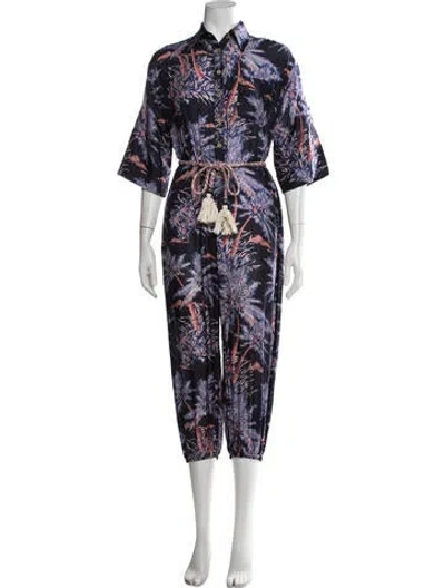Pre-owned Zimmermann Silk Floral Print Jumpsuit In Blue
