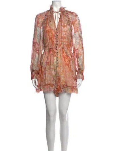 Pre-owned Zimmermann Silk Floral Print Jumpsuit In Brown
