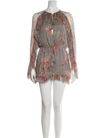 Pre-owned Zimmermann Silk Floral Print Jumpsuit In Gray