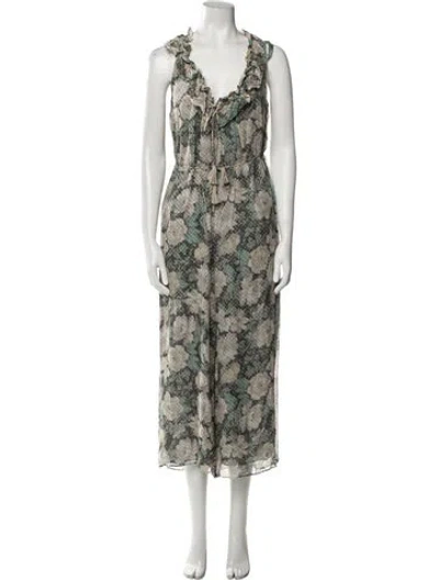 Pre-owned Zimmermann Silk Floral Print Jumpsuit In Green