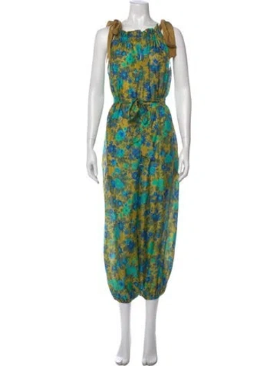 Pre-owned Zimmermann Silk Floral Print Jumpsuit In Green