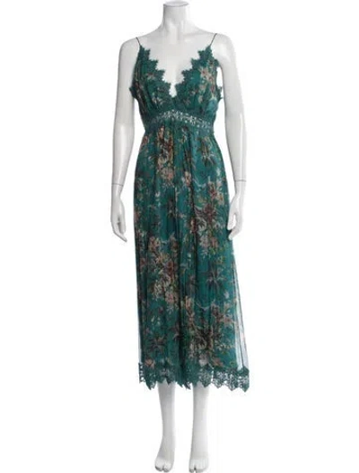 Pre-owned Zimmermann Silk Floral Print Jumpsuit In Green