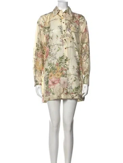 Pre-owned Zimmermann Silk Floral Print Jumpsuit In Neutral