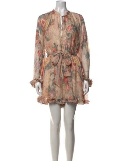 Pre-owned Zimmermann Silk Floral Print Jumpsuit In Neutrals