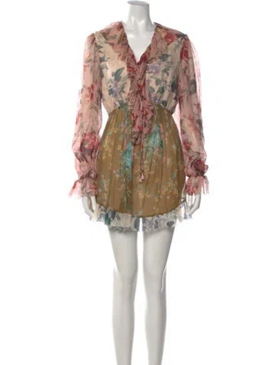 Pre-owned Zimmermann Silk Floral Print Jumpsuit In Neutrals