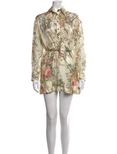 Pre-owned Zimmermann Silk Floral Print Jumpsuit In Neutrals