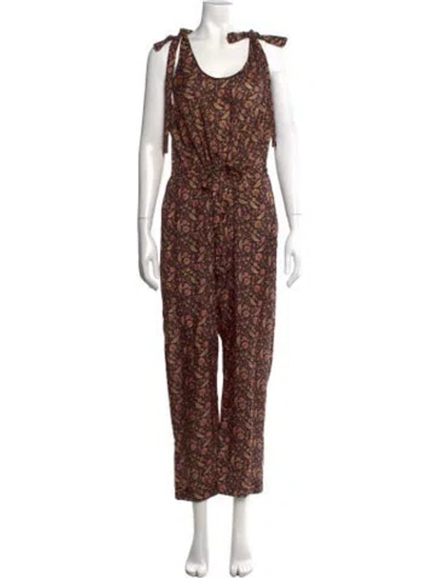 Pre-owned Zimmermann Silk Floral Print Jumpsuit In Orange