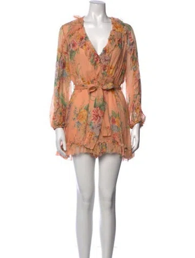 Pre-owned Zimmermann Silk Floral Print Jumpsuit In Orange