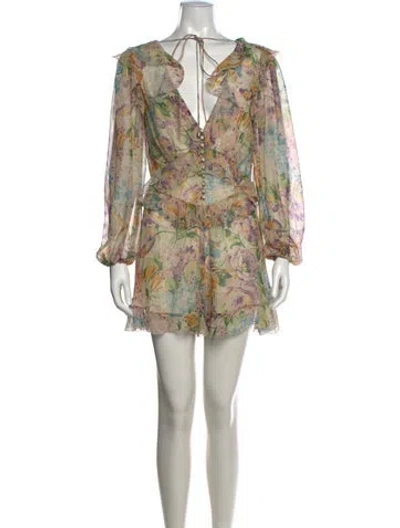 Pre-owned Zimmermann Silk Floral Print Jumpsuit In Purple