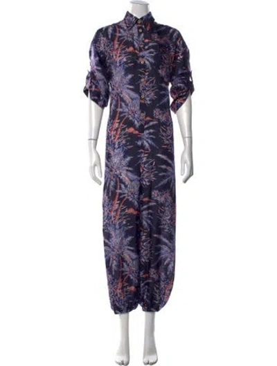 Pre-owned Zimmermann Silk Floral Print Jumpsuit In Purple