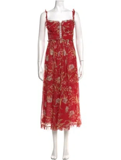 Pre-owned Zimmermann Silk Floral Print Jumpsuit In Red