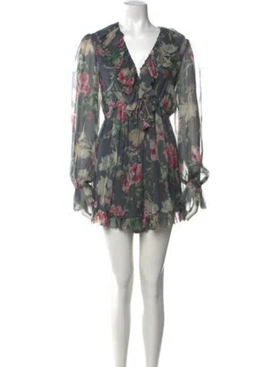 Pre-owned Zimmermann Silk Floral Print Jumpsuit W/ Tags In Gray