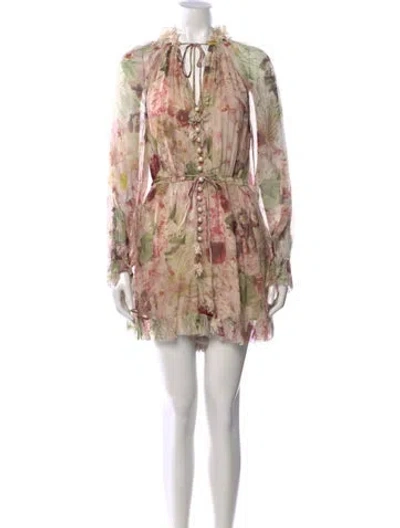 Pre-owned Zimmermann Silk Floral Print Jumpsuit W/ Tags In Pink