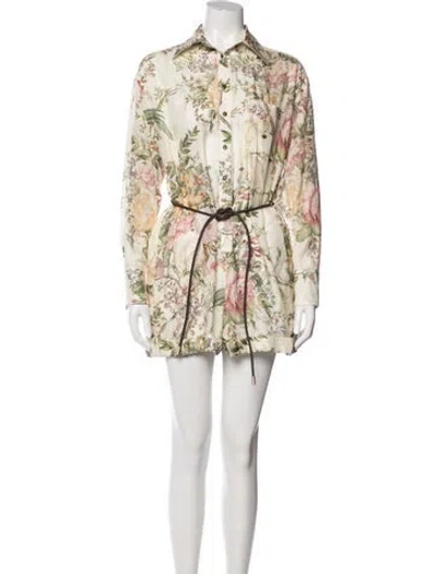 Pre-owned Zimmermann Silk Floral Print Jumpsuit In White