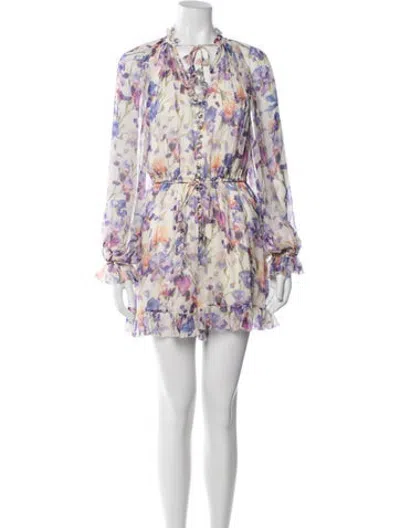 Pre-owned Zimmermann Silk Floral Print Jumpsuit In White