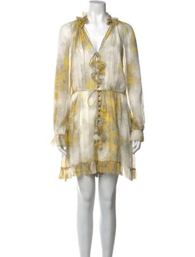 Pre-owned Zimmermann Silk Floral Print Jumpsuit In Yellow