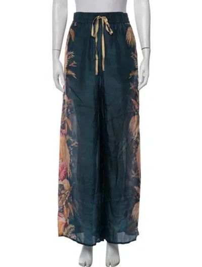 Pre-owned Zimmermann Silk Floral Print Pajamas In Blue