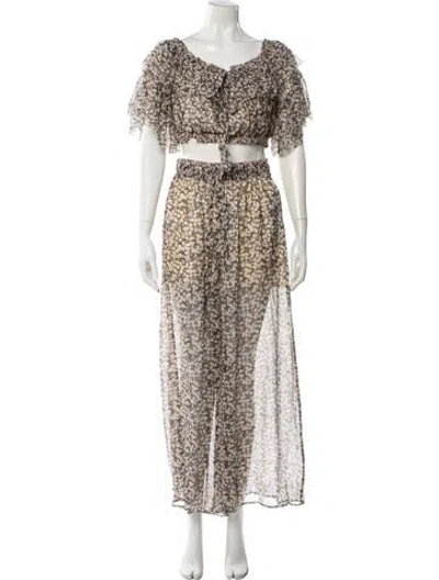 Pre-owned Zimmermann Silk Floral Print Pant Set In Black