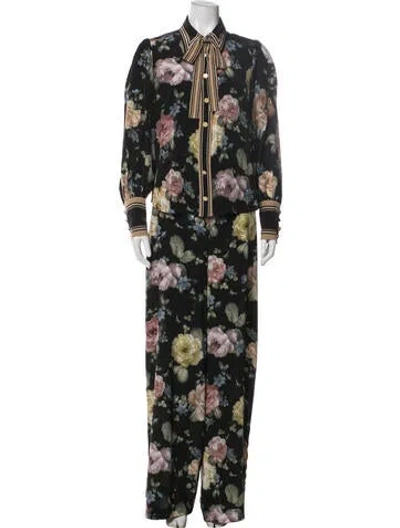 Pre-owned Zimmermann Silk Floral Print Pant Set In Black
