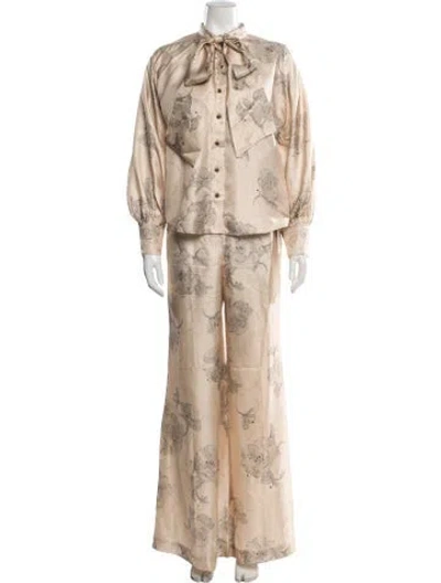 Pre-owned Zimmermann Silk Floral Print Pantsuit In Neutral