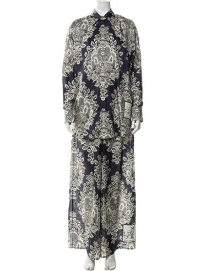 Pre-owned Zimmermann Silk Floral Print Pantsuit W/ Tags In Blue