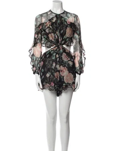 Pre-owned Zimmermann Silk Floral Print Romper In Black