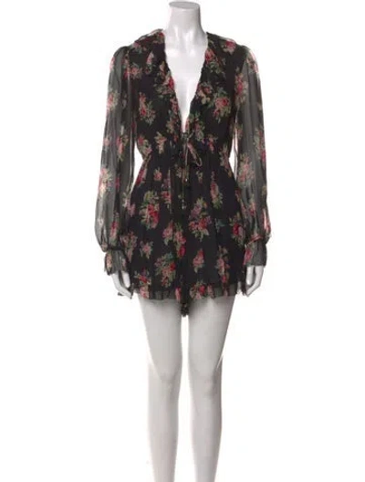 Pre-owned Zimmermann Silk Floral Print Romper In Black