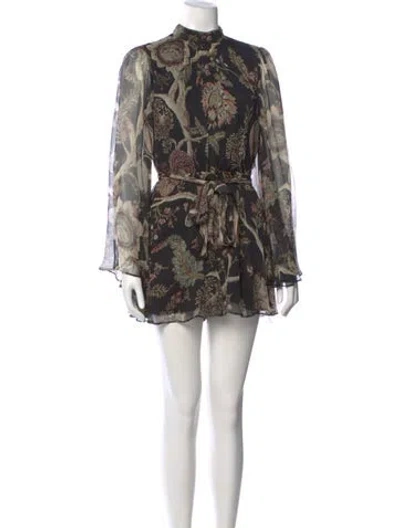 Pre-owned Zimmermann Silk Floral Print Romper In Black