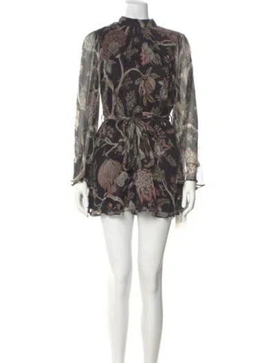 Pre-owned Zimmermann Silk Floral Print Romper In Black