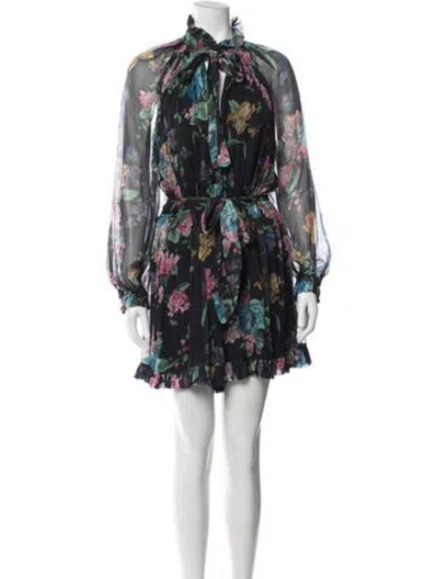 Pre-owned Zimmermann Silk Floral Print Romper In Black