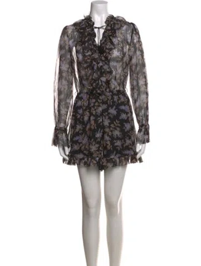 Pre-owned Zimmermann Silk Floral Print Romper In Black