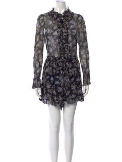 Pre-owned Zimmermann Silk Floral Print Romper In Black
