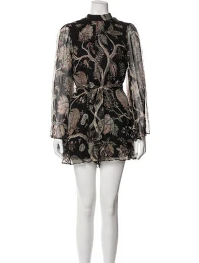 Pre-owned Zimmermann Silk Floral Print Romper In Black