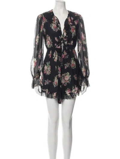 Pre-owned Zimmermann Silk Floral Print Romper In Black