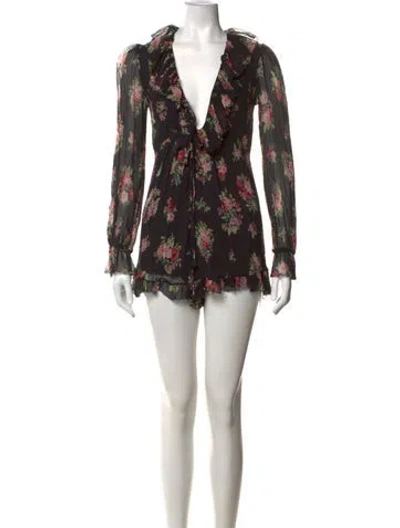 Pre-owned Zimmermann Silk Floral Print Romper In Black
