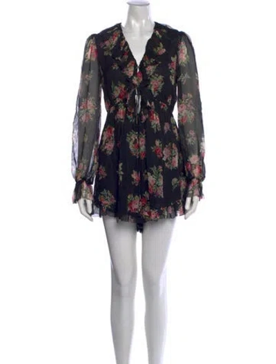 Pre-owned Zimmermann Silk Floral Print Romper In Black