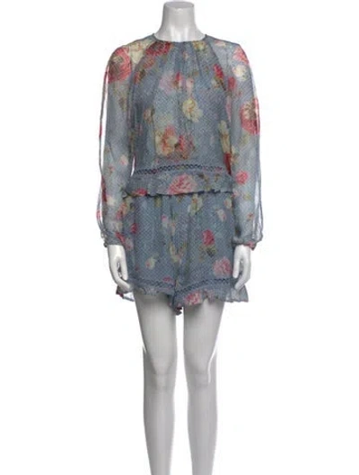 Pre-owned Zimmermann Silk Floral Print Romper In Blue
