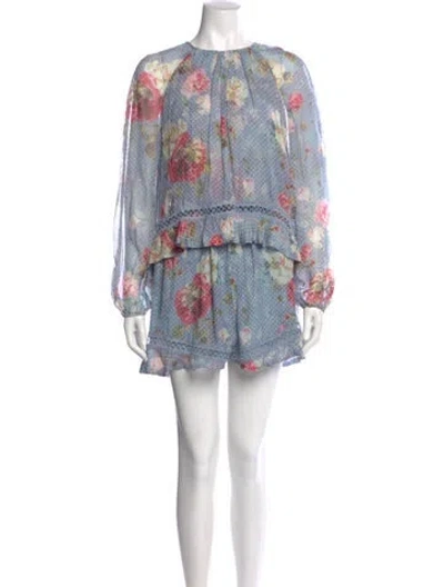 Pre-owned Zimmermann Silk Floral Print Romper In Blue