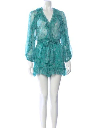 Pre-owned Zimmermann Silk Floral Print Romper In Blue