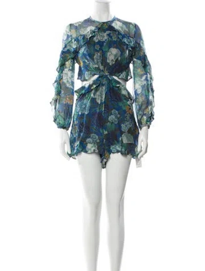 Pre-owned Zimmermann Silk Floral Print Romper In Blue