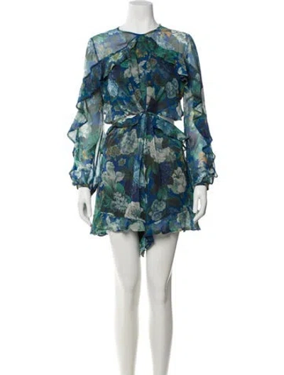 Pre-owned Zimmermann Silk Floral Print Romper In Blue