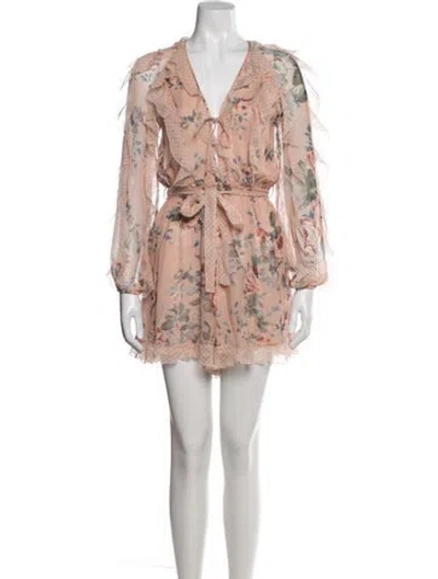 Pre-owned Zimmermann Silk Floral Print Romper In Blue