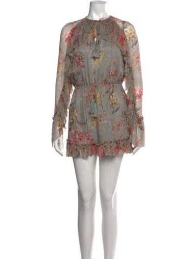 Pre-owned Zimmermann Silk Floral Print Romper In Blue