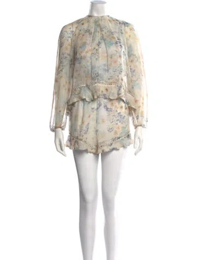 Pre-owned Zimmermann Silk Floral Print Romper In Blue