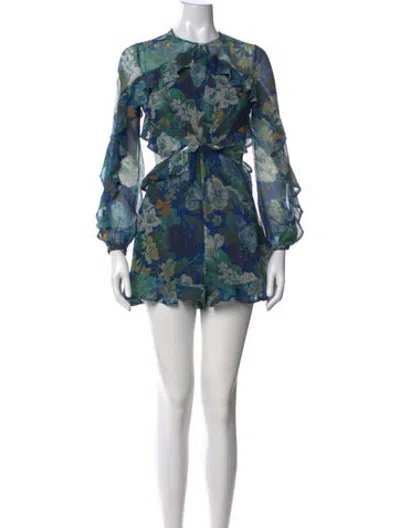 Pre-owned Zimmermann Silk Floral Print Romper In Blue/green