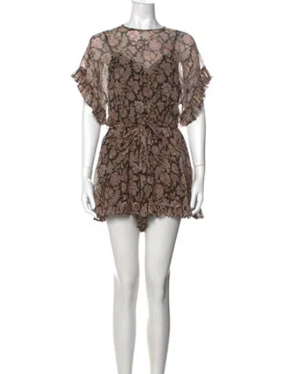 Pre-owned Zimmermann Silk Floral Print Romper In Brown